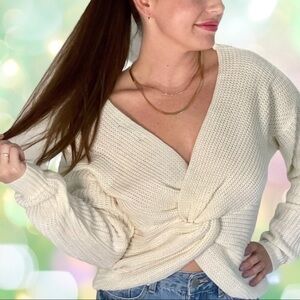 Hollister Reversible Off Shoulder Ribbed Knitwear Cross Back Pullover Sweater M